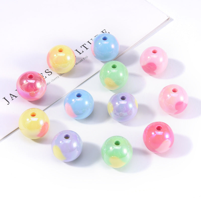 Wholesale 10pcs/pack Acrylic Color Plated Heart Beads Through Hole Round Beads